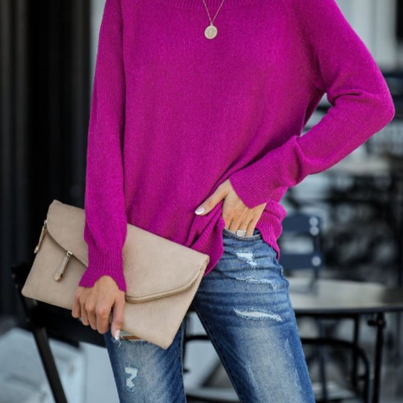 Vici Ambition Distressed Knit Sweater - fuchsia - Picture 2 of 2